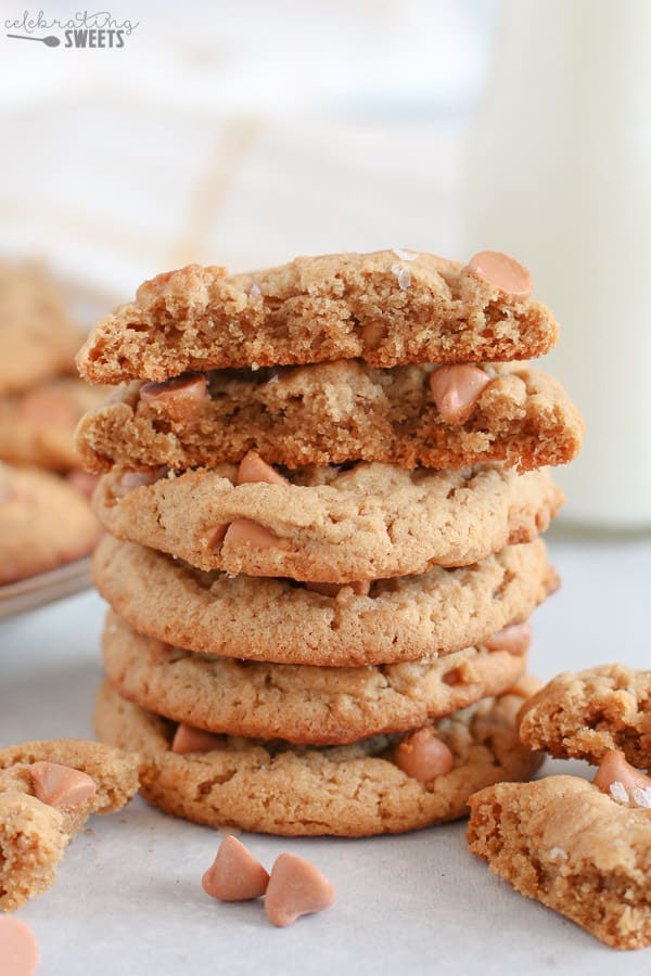 Stack of peanut butter cookies.