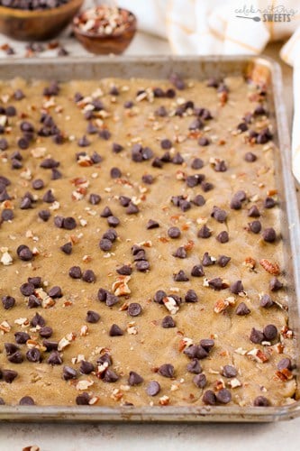 Pan of chocolate chip cookoie dough