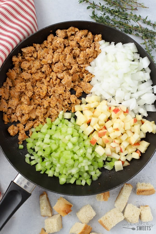 Ingredients to make Sausage Stuffing.