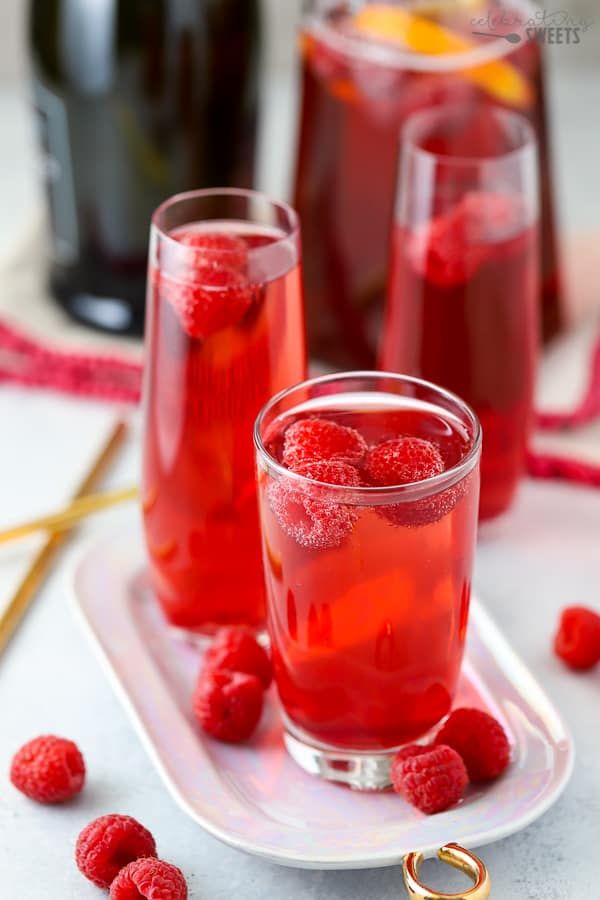 Champagne Cocktails with raspberries