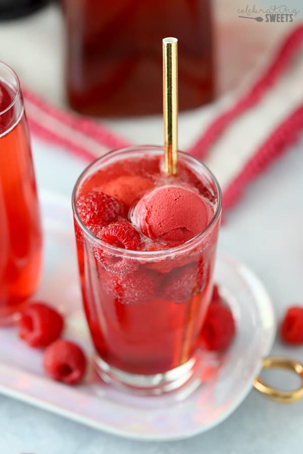 Champagne Cocktails with raspberries