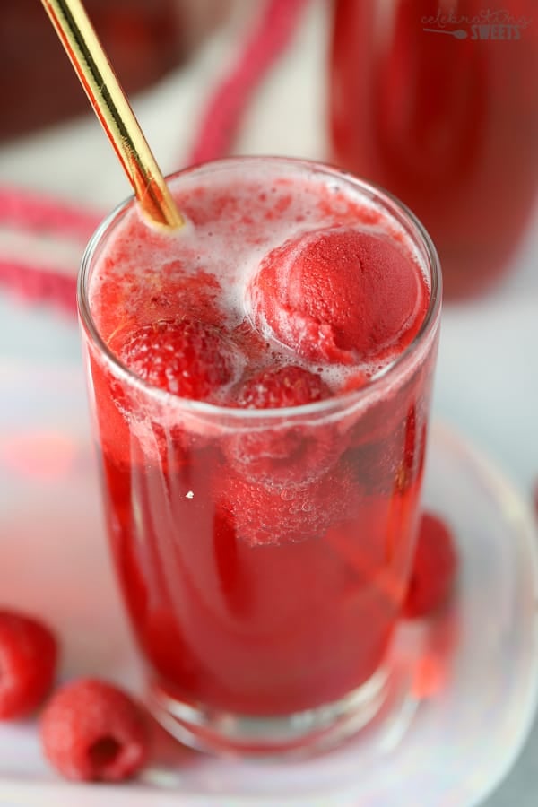 Champagne Cocktails with raspberries