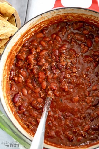 Beef chili in a pot.