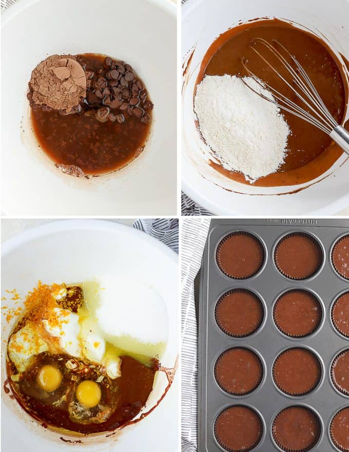 Step by step how to make chocolate orange cupcakes.