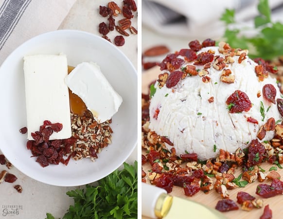 How to make a cheeseball (ingredients in a bowl).