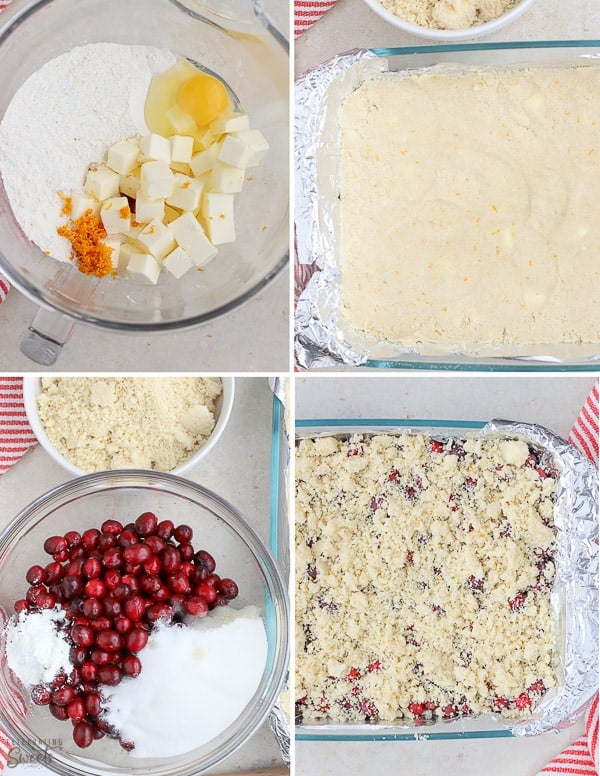 How to make cranberry bars: dough and cranberry filling.