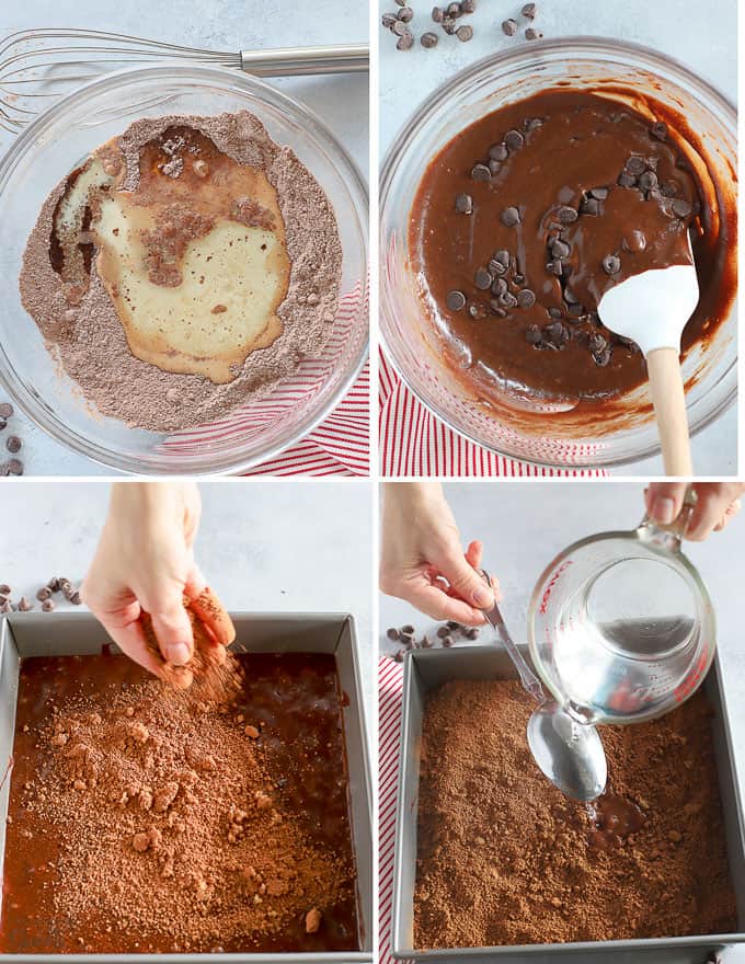 Step by step how to make a chocolate pudding cake. 