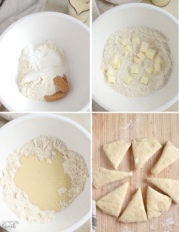 How to make scones: scone dough in a white bowl.