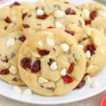 White chocolate cranberry cookies on a plate