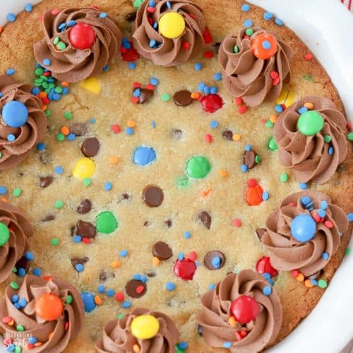 Chocolate Chip Cookie Cake with M&M's - Fun & Festive - That Skinny Chick  Can Bake