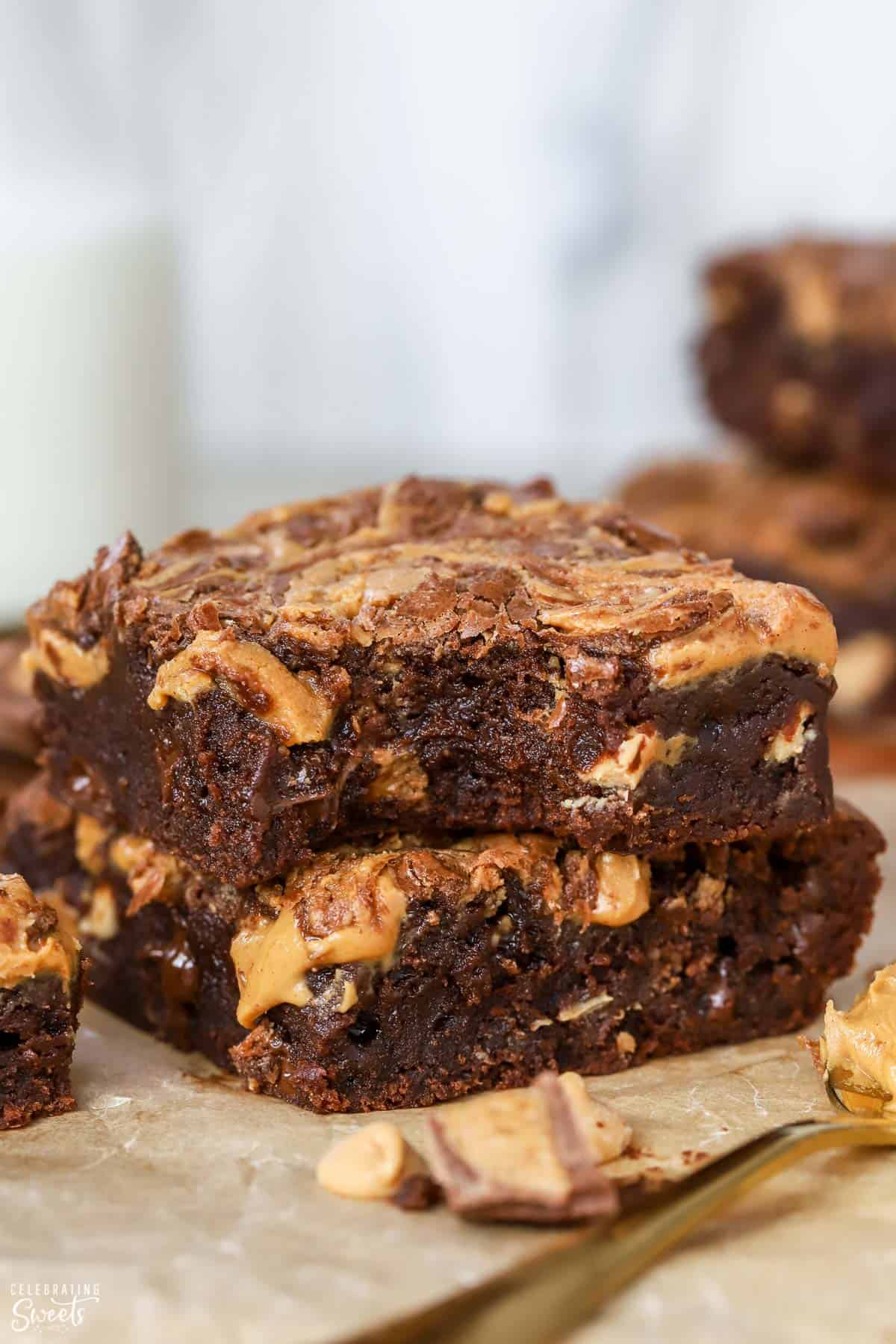 Stack of two peanut butter brownies