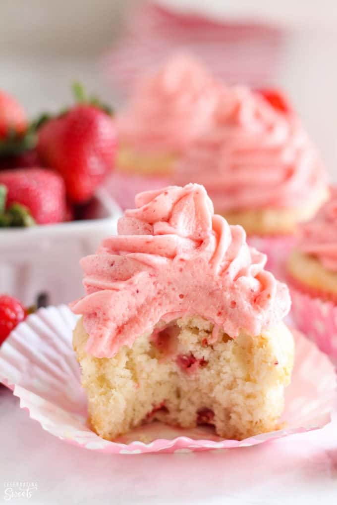 Strawberry Cupcakes with Strawberry Frosting - Celebrating Sweets