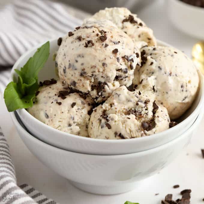 Mint Chocolate Chip Ice Cream (easy, no churn) - Celebrating Sweets