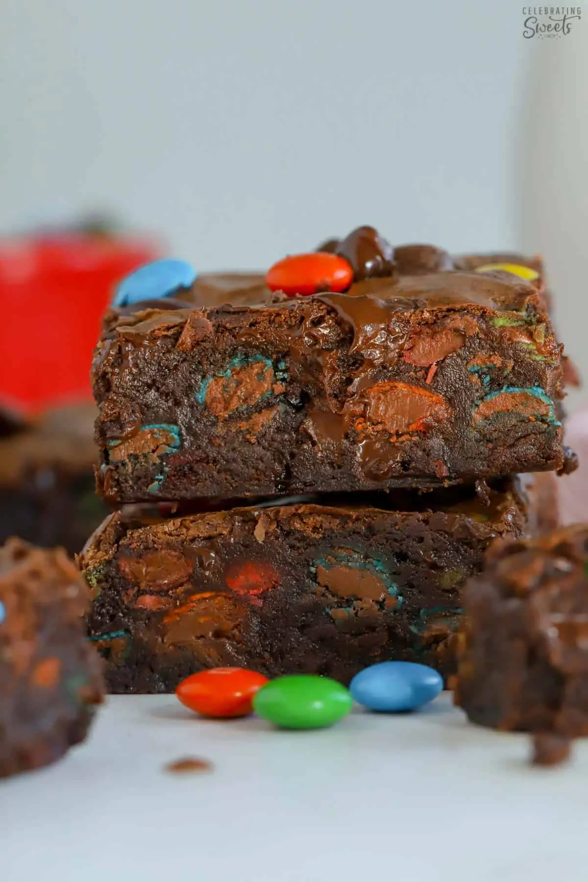 Stack of two M&M Brownies.