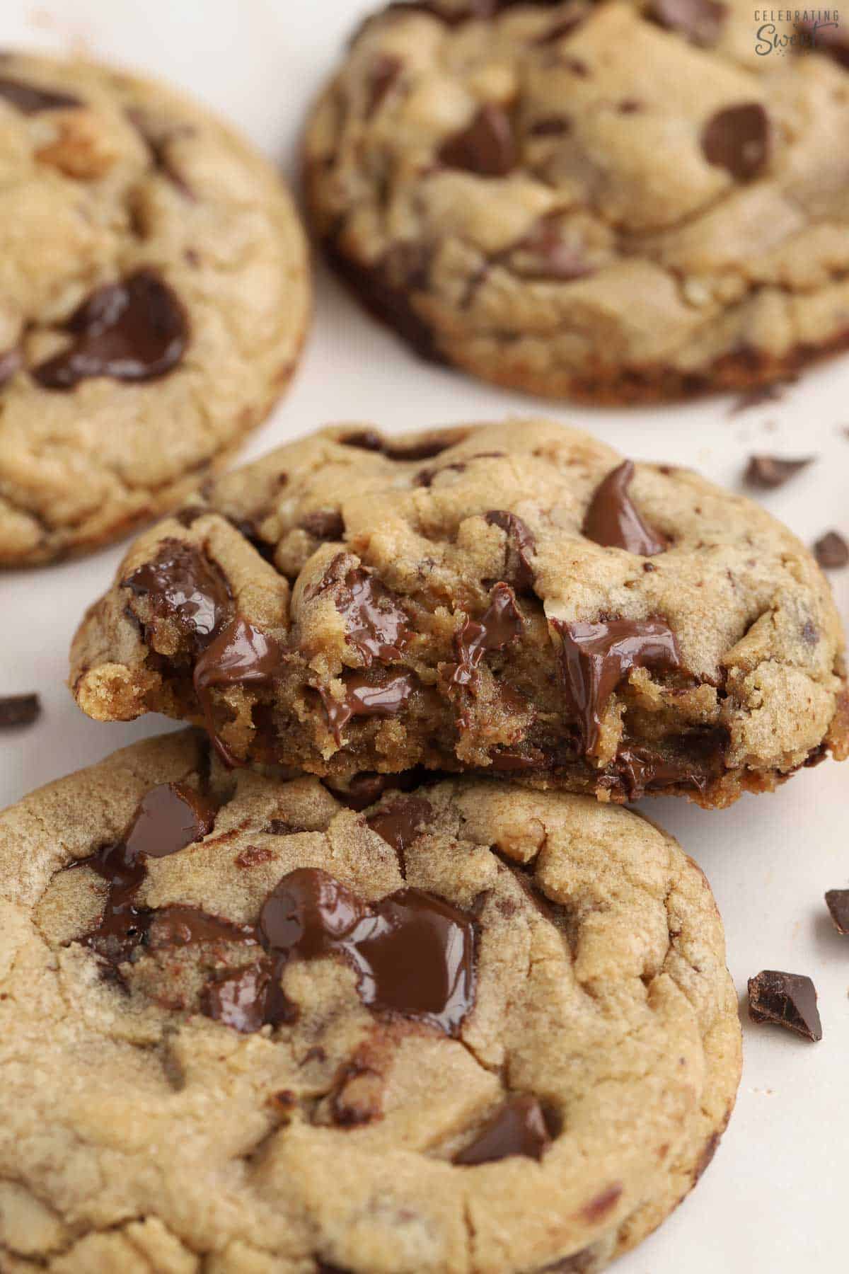 Chocolate chip cookies filled with melted chocolate chips.