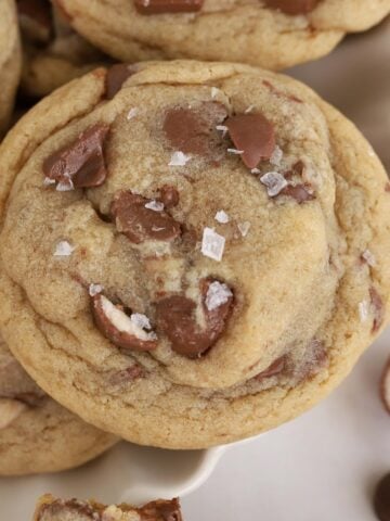 Closeup of chocolate chip cookie.