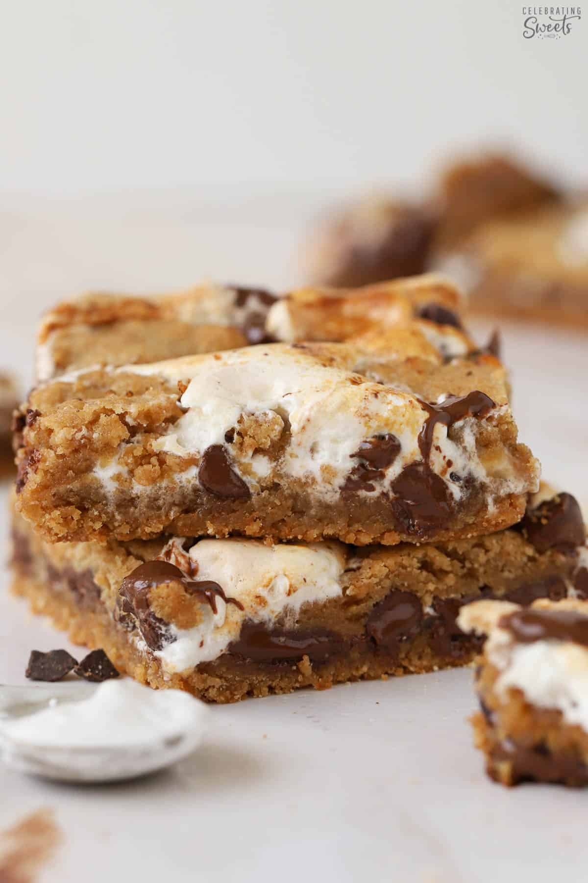 Two smores bars stacked on top of each other