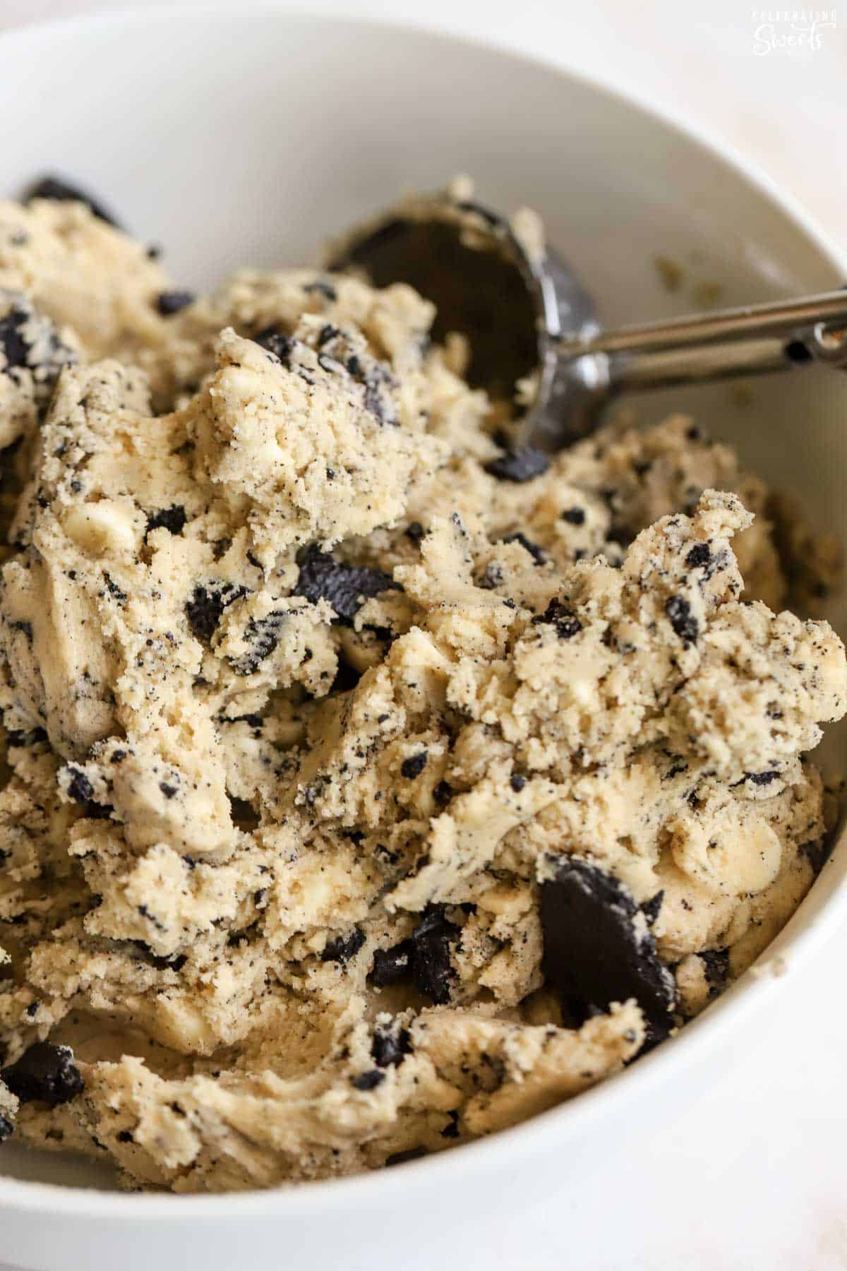 Cookie dough filled with crushed Oreos.