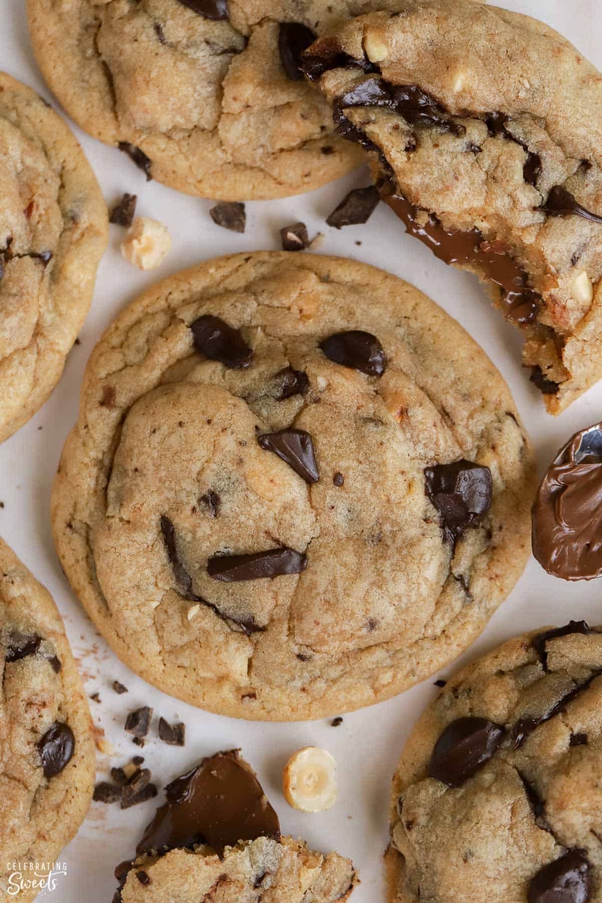 Closeup of Nutella Chocolate Chip Cookies