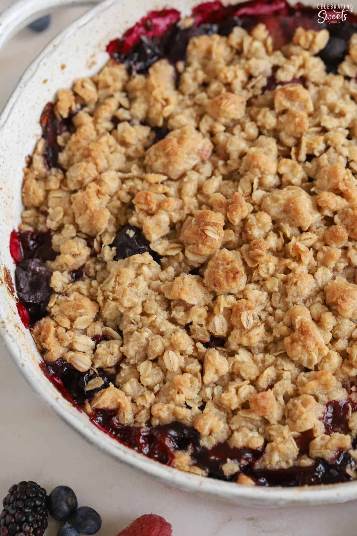 Berry Crisp in a baking dish.