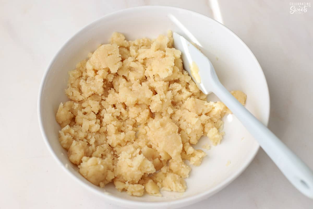 Cobbler topping in a white bowl.