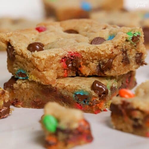 Stack of M&M Cookie Bars