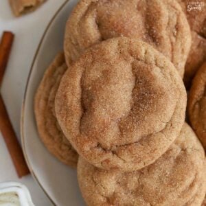Maple snickerdoodle cookies on a grey plate.
