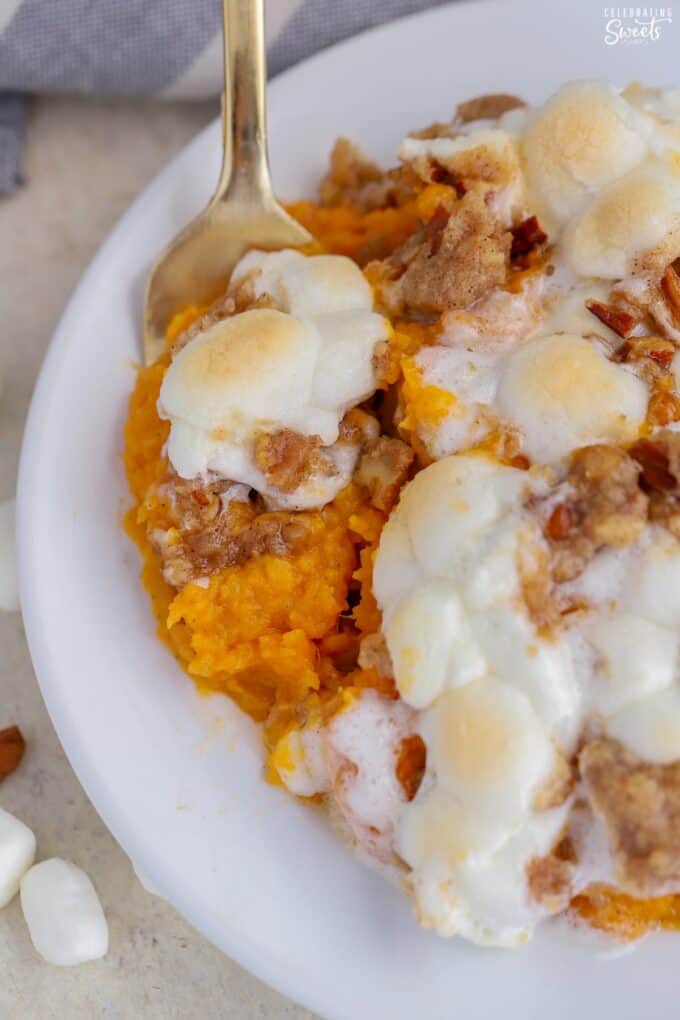 Sweet Potato Casserole with Marshmallows and Streusel - Celebrating Sweets