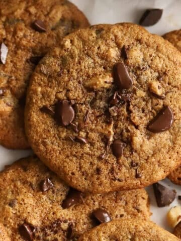 Closeup of healthy chocolate chip cookies.