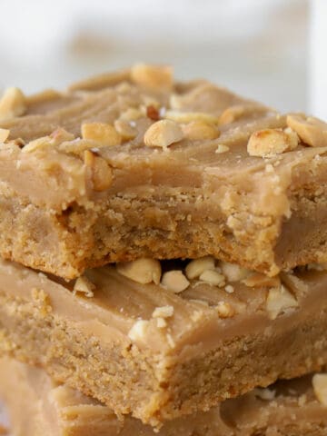 Stack of three peanut butter bars.