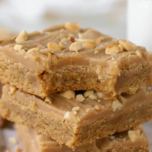 Stack of three peanut butter bars.