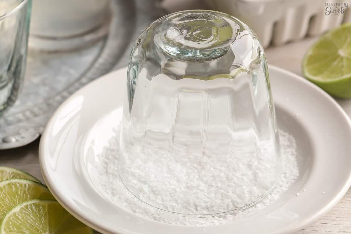 Glass upside down on a plate of salt.