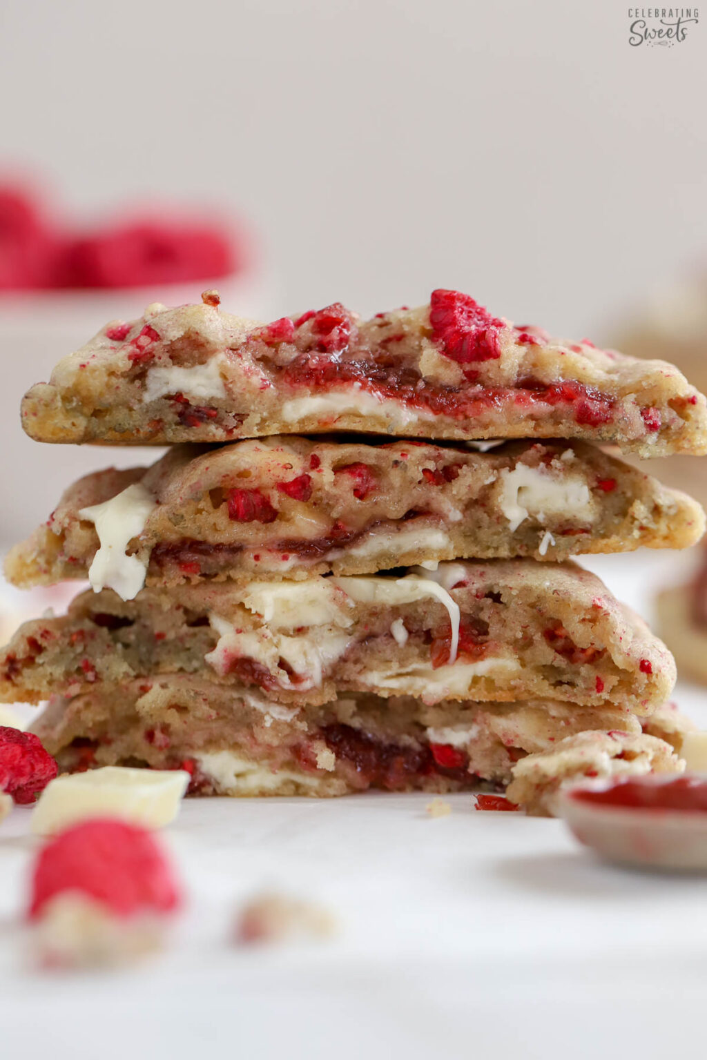White Chocolate Raspberry Cookies - Celebrating Sweets