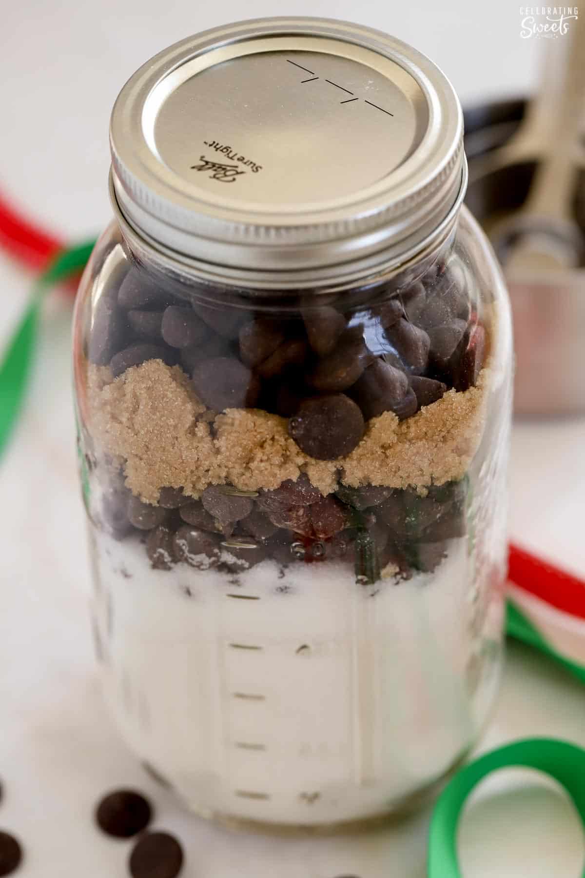 Chocolate chip cookie mix in a jar.