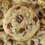 Closeup of a mint chocolate chip cookie.