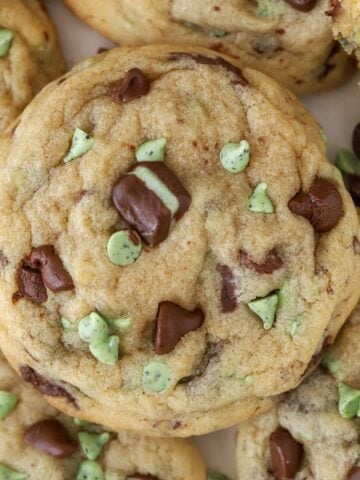 Closeup of a mint chocolate chip cookie.