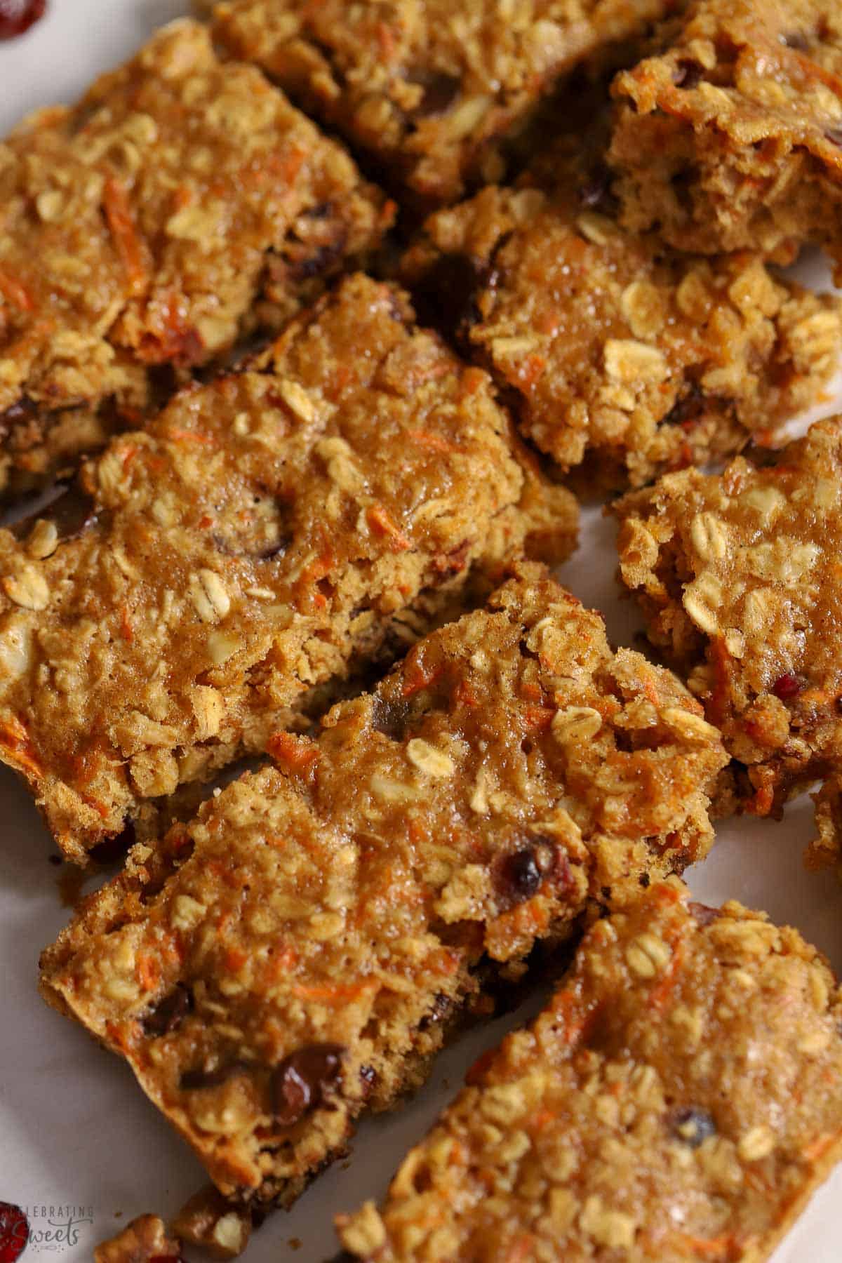 Breakfast bars on a piece of parchment paper.