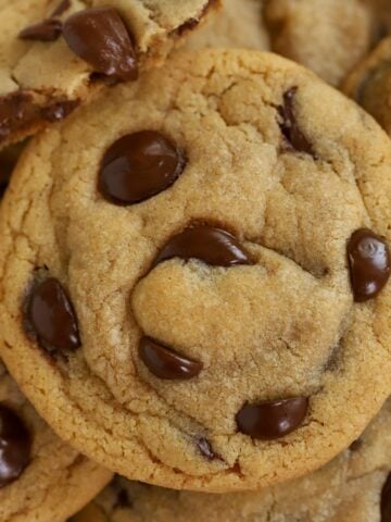 Closeup of a chocolate chip cookie.