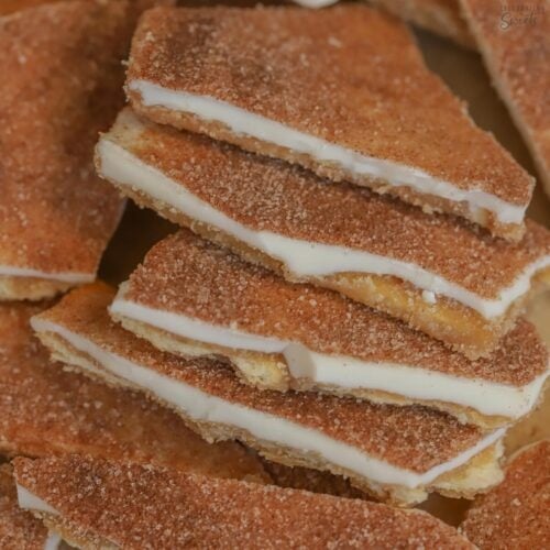 Closeup of churro toffee topped with cinnamon sugar