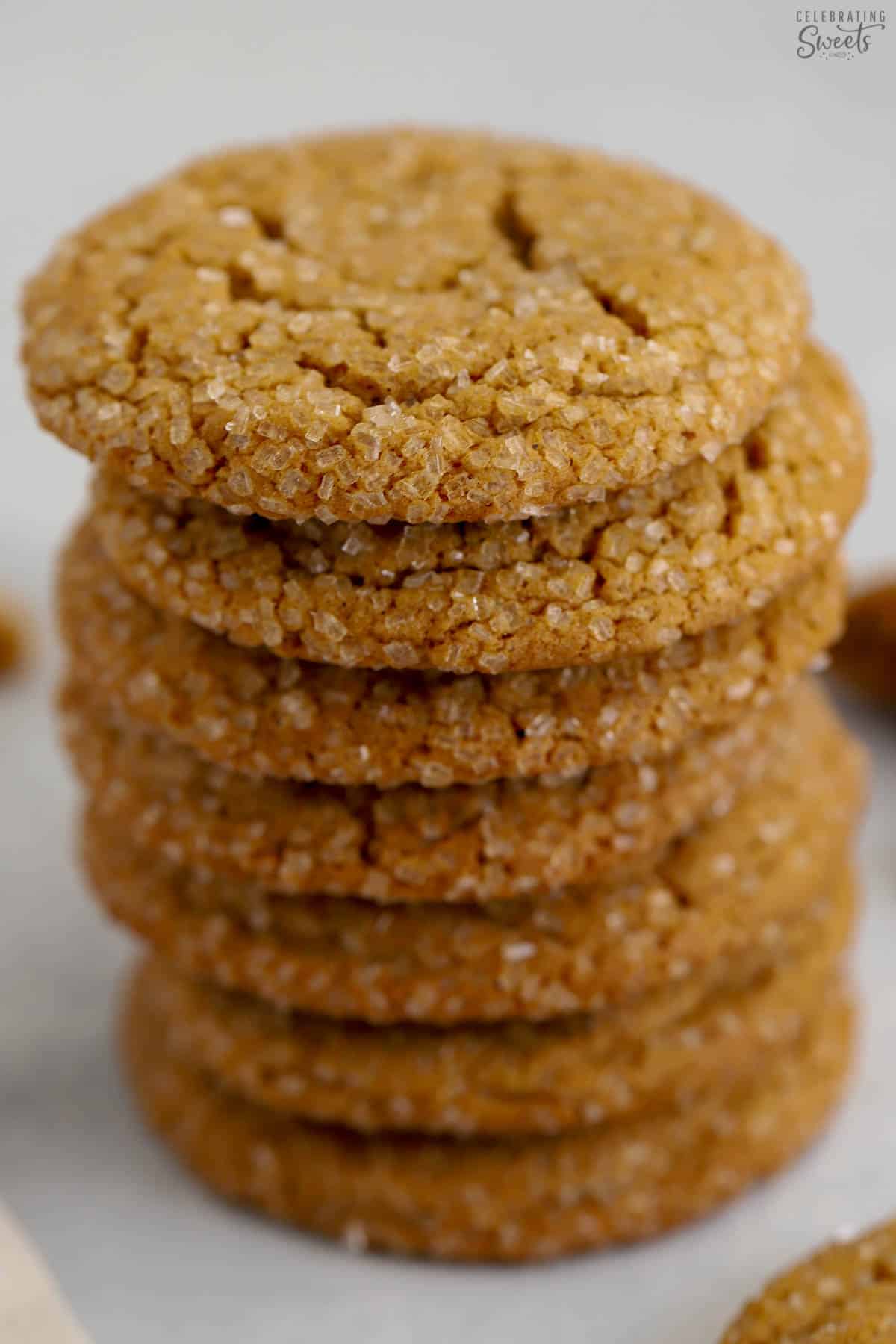 Stack of seven ginger molasses cookies.